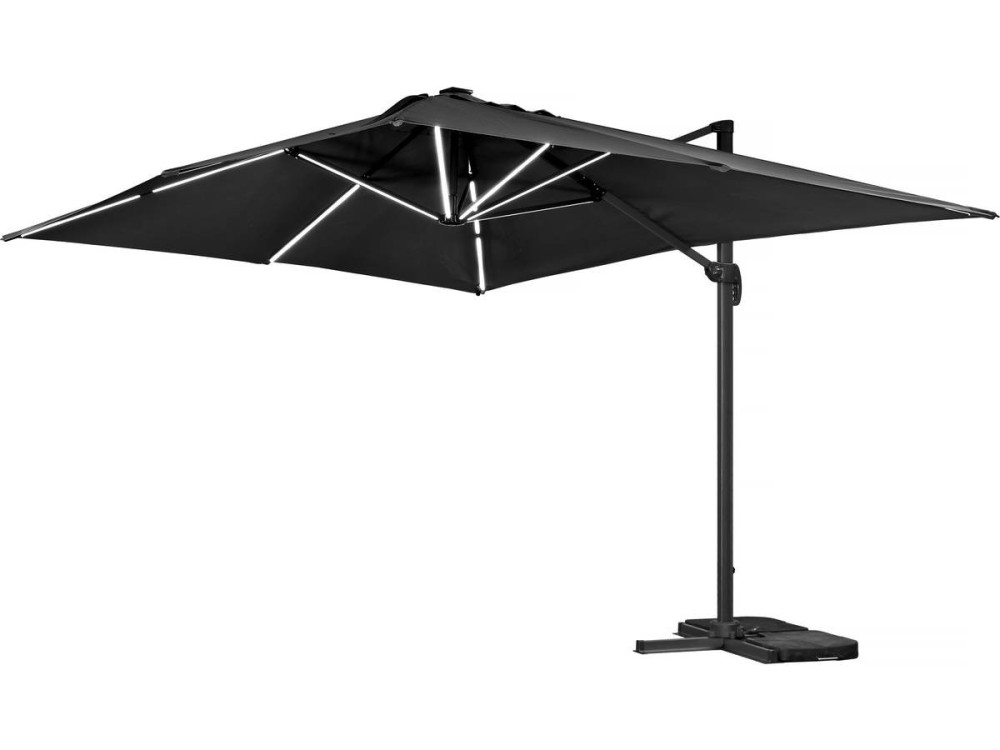 Parasol vrijhangend tuin zweefparasol led aluminium "Sun 3 Luxe" 3 x 3 m - Zwart