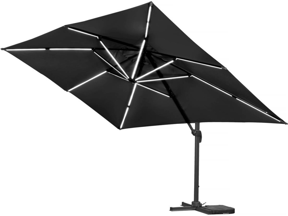 Parasol vrijhangend tuin zweefparasol led aluminium "Sun 3 Luxe" 3 x 3 m - Zwart