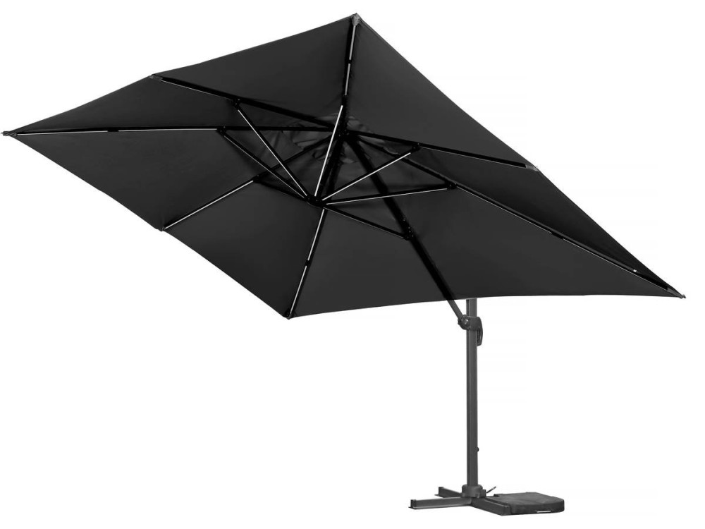 Parasol vrijhangend tuin zweefparasol led aluminium "Sun 3 Luxe" 3 x 3 m - Zwart