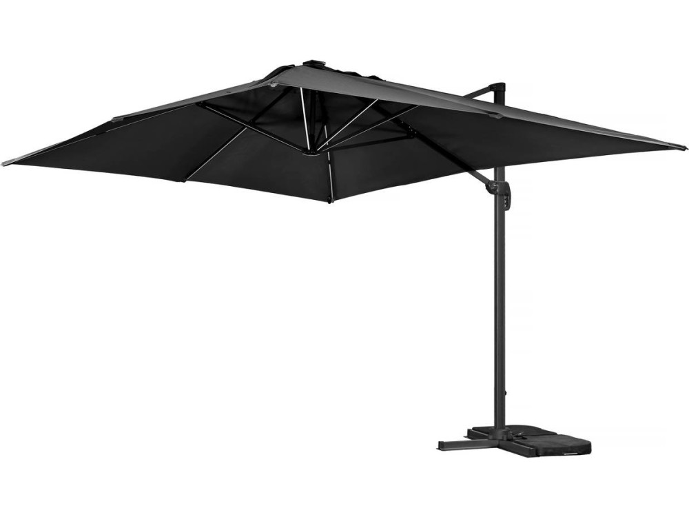 Parasol vrijhangend tuin zweefparasol led aluminium "Sun 3 Luxe" 3 x 3 m - Zwart