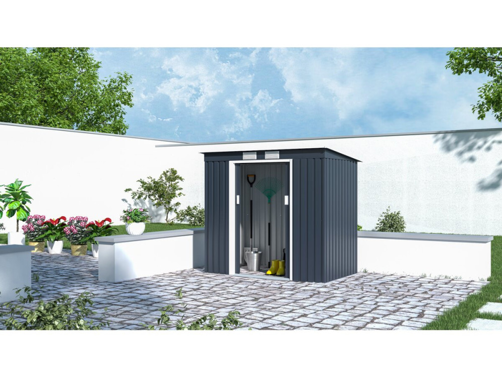 Metalen tuinhuis met enkel dak "Austin" 2,43 m² - Grijs