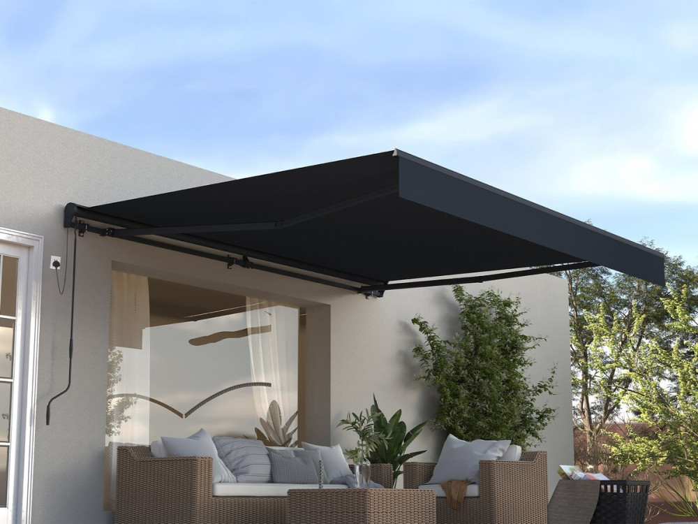 4 x 3 m "Ombra 4" gemotoriseerde oprolbare aluminium luifel - Antraciet grijs