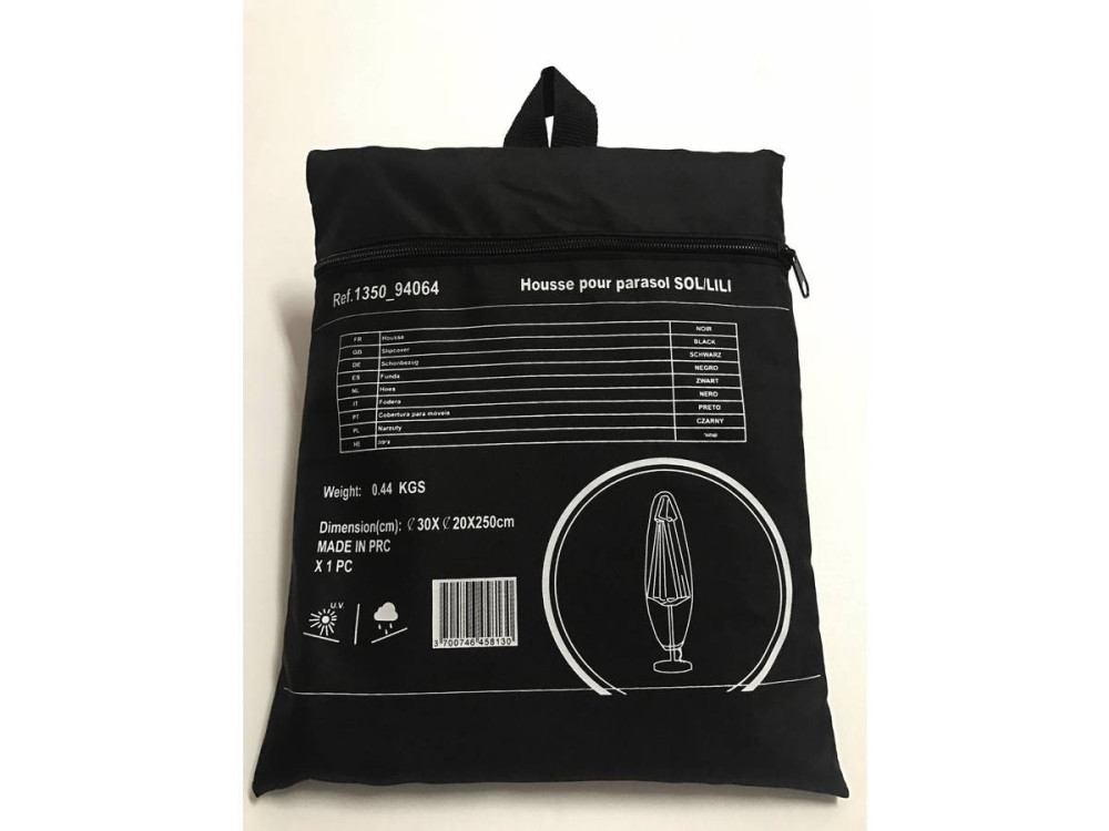 Beschermhoes tuinmeubelen parasol - 20 x 250 cm - Zwart