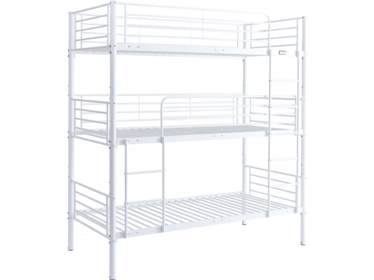 Stapelbed metaal 3 eenpersoonsbedden "Havin" - 90 x 190 cm - Wit