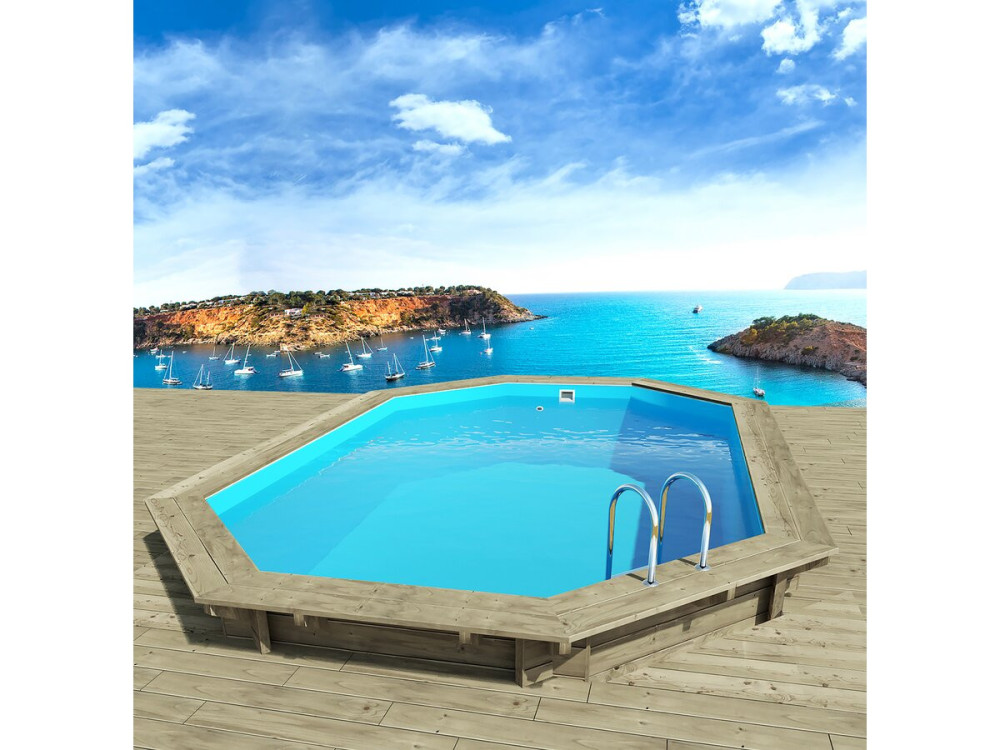 Houten zwembad " Miami 120  " - 486 x 336 x 120 cm + Mini warmtepomp 3,5 kW - Metaal - Grijs