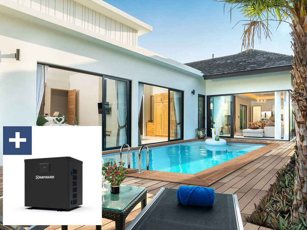Houten zwembad rechthoekig "Aruba"- 500 x 300 x 124 cm + Mini warmtepomp 3,5 kW - Metaal - Grijs