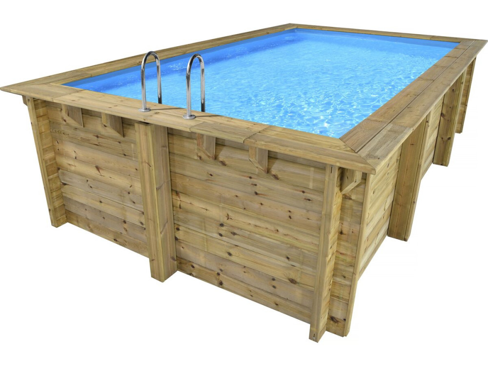 Houten zwembad rechthoekig "Aruba"- 500 x 300 x 124 cm + Mini warmtepomp 3,5 kW - Metaal - Grijs