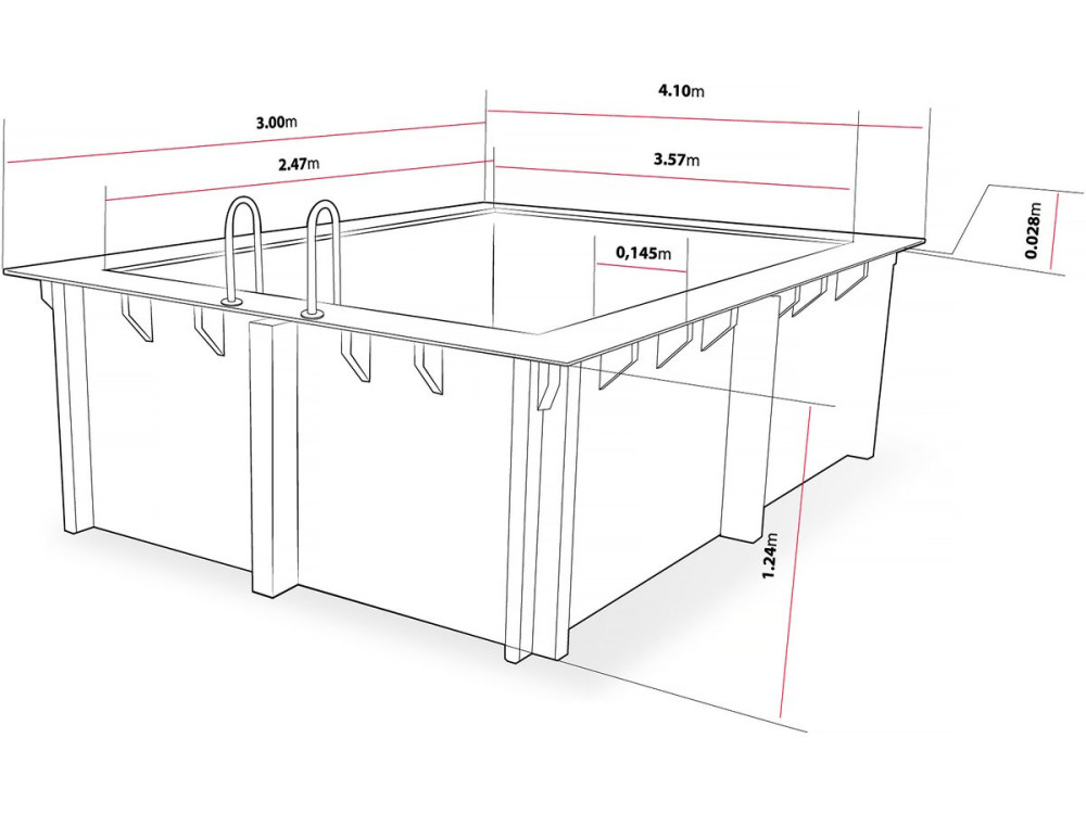 Rechthoekig houten zwembad "Caimans 140" - 4,10 x 3,00 x 1,39 m + Mini warmtepomp 3,5 kW - Metaal - Grijs