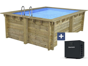 Rechthoekig houten zwembad "Maldives" - 3,20 x 3,20 x 1,24 m + 3,5 kW mini-warmtepomp - Metaal - Grijs