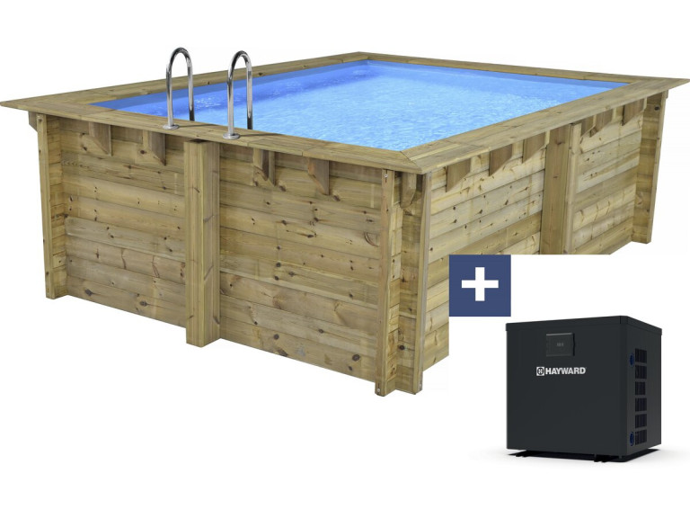 Rechthoekig houten zwembad "Zanzibar" - 3,50 x 2,30 x 1,24 m + 3,5 kw/h warmtepomp