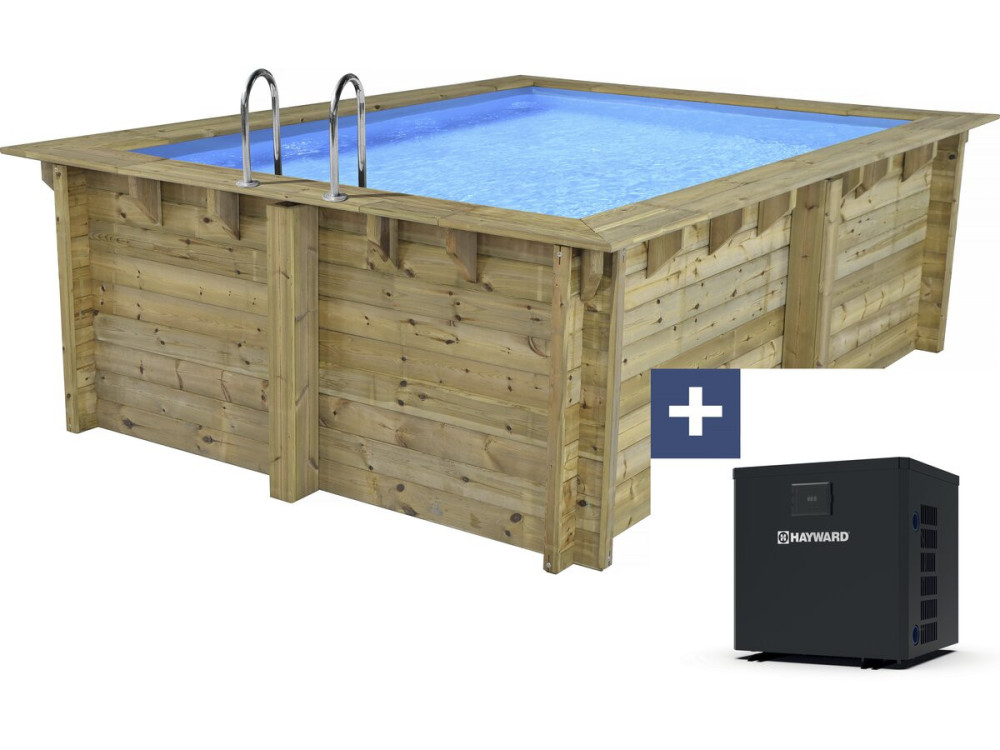 Rechthoekig houten zwembad "Zanzibar" - 3,50 x 2,30 x 1,24 m + 3,5 kw/h warmtepomp