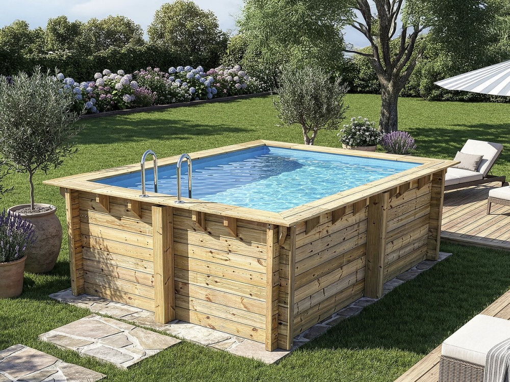 Rechthoekig houten zwembad "Zanzibar" - 3,50 x 2,30 x 1,24 m + 3,5 kw/h warmtepomp