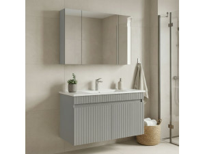 Wastafelmeubel met spiegel (2-delig) "Tivoli 100" - 100 x 45 x 66 cm - Mat Cashmere 2