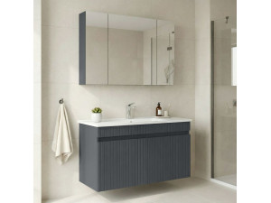 Wastafelmeubel met spiegel (2-delig) "Tivoli 100" - 100 x 45 x 66 cm - Mat antraciet 2
