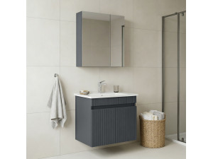 Wastafelmeubel met spiegel (2-delig) "Tivoli 65" - 65 x 45 x 57 cm - Mat antraciet 2