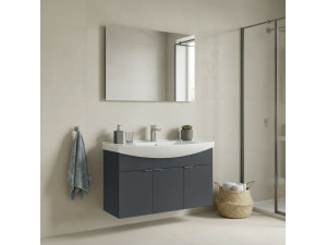 Wastafelmeubel met spiegel (2-delig) "Purus 100" - 100 x 50 x 58 cm - Mat antraciet 2