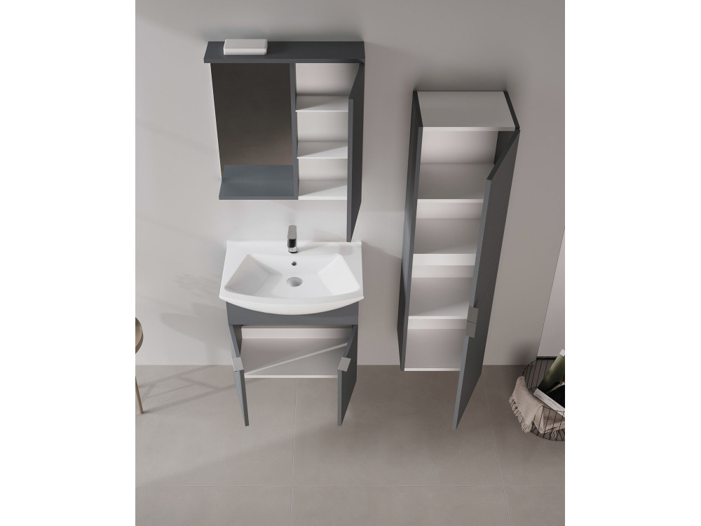 Badkamermeubel met spiegel "Purus 65" - 63 x 18 x 68 cm - Mat antraciet