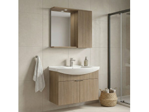 Wastafelmeubel met spiegel (2-delig) "Purus 80" - 80 x 50 x 58 cm - Eiken 2