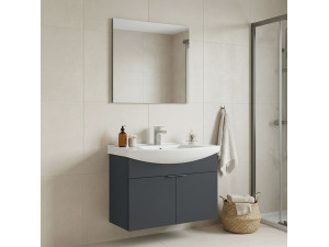 Wastafelmeubel met spiegel (2-delig) "Purus 80" - 80 x 50 x 58 cm - Mat antraciet 2