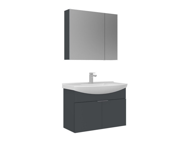 Wastafelmeubel met spiegel (2-delig) "Purus 80" - 80 x 50 x 58 cm - Mat antraciet