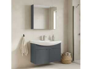 Wastafelmeubel met spiegel (2-delig) "Purus 80" - 80 x 50 x 58 cm - Mat antraciet 2