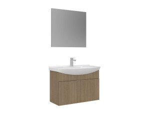 Wastafelmeubel met spiegel (2-delig) "Purus 80" - 80 x 50 x 58 cm - Eiken