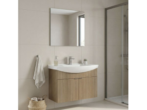 Wastafelmeubel met spiegel (2-delig) "Purus 80" - 80 x 50 x 58 cm - Eiken 2