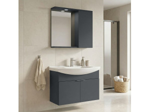 Wastafelmeubel met spiegel (2-delig) "Purus 80" - 80 x 50 x 58 cm - Mat antraciet 2