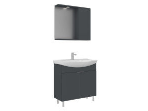 Wastafelmeubel met spiegel (2-delig) "Purus 80" - 80 x 50 x 83 cm - Mat antraciet