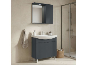 Wastafelmeubel met spiegel (2-delig) "Purus 80" - 80 x 50 x 83 cm - Mat antraciet 2