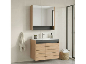Wastafelmeubel met spiegel (2-delig) "Ricato 80" - 81 x 47 x 62 cm - Eiken 2