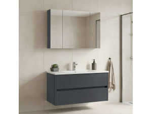 Wastafelmeubel met spiegel (2-delig) "Side 100 v3" - 100 x 16 x 52 cm - Mat antraciet 2