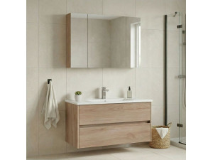 Wastafelmeubel met spiegel (2-delig) "Side 100 v3" - 100 x 16 x 52 cm - Eiken 2
