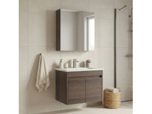 Wastafelmeubel met spiegel (2-delig) "Side 65 v2" - 65 x 45 x 52 cm - Walnoot 2