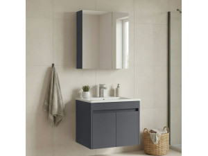 Wastafelmeubel met spiegel (2-delig) "Side 65 v2" - 65 x 45 x 52 cm - Mat antraciet 2