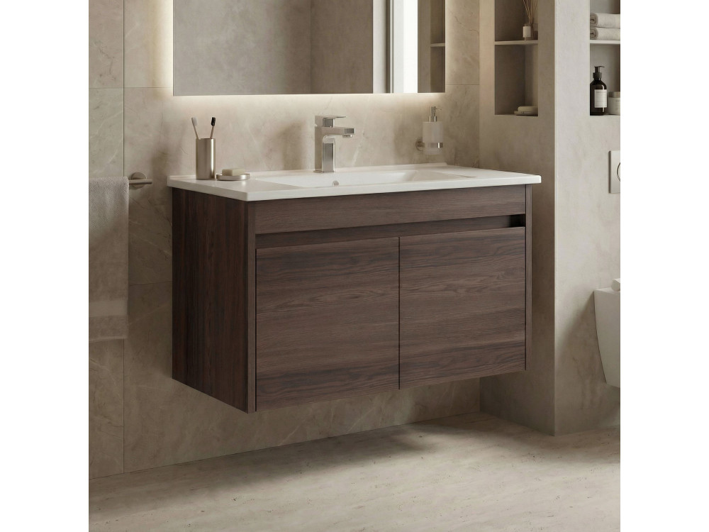 Wastafelmeubel "Side 85 v2" - 85 x 45 x 52 cm - Dark Walnut