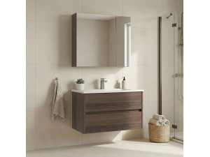 Wastafelmeubel met spiegel (2-delig) "Side 85 v2" - 85 x 45 x 52 cm - Walnoot 2