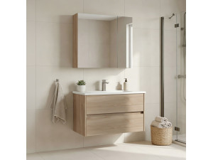 Wastafelmeubel met spiegel (2-delig) "Side 85 v2" - 85 x 45 x 52 cm - Eiken 2