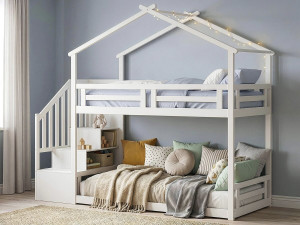 Stapelbed in boomhutstijl met houten trap „Oriana“ - 90 x 190 cm - Beige 2
