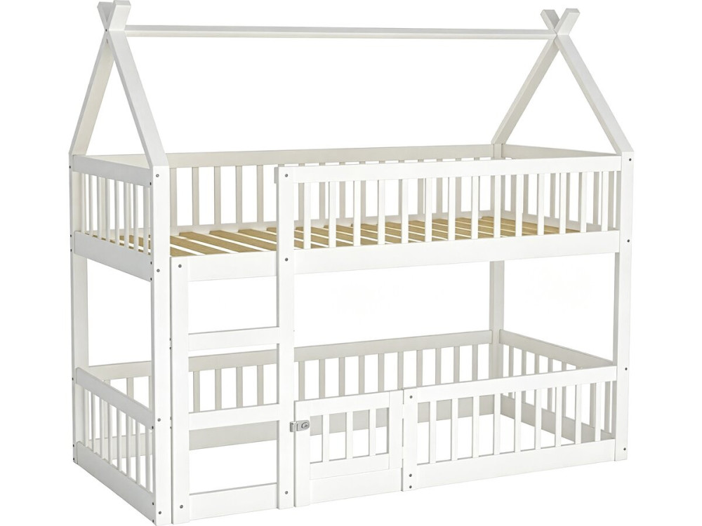 Houten stapelbed in blokhutstijl met ladder "Laith" - 90 x 190 cm - Wit