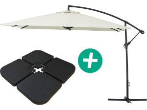 Parasol vrijhangend tuin zweefparasol Aluminium "Ilios 3" - Vierkant - 3 x 3 m - Ecru - Inclusief parasolvoet tegel / parasolteg