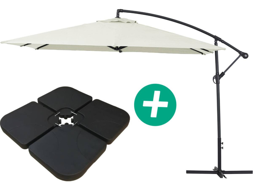 Parasol vrijhangend tuin zweefparasol Aluminium "Ilios 3" - Vierkant - 3 x 3 m - Ecru - Inclusief parasolvoet tegel / parasolteg