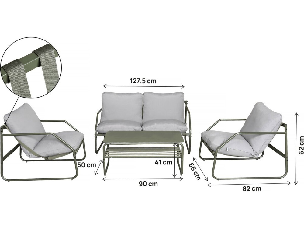 Metalen tuinset "Sora" met kussens - 4 zits - Groen