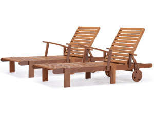 Ligbed tuin ligstoel verstelbaar tropisch hout "Tokyo" - Maple - Lichtbruin - Set 2 stuks
