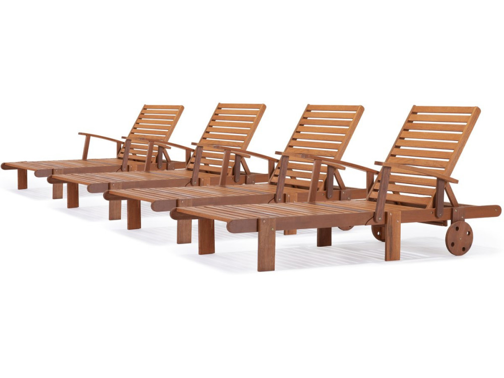 Ligbed tuin ligstoel verstelbaar tropisch hout "Tokyo" - Maple - Lichtbruin - Set 4 stuks