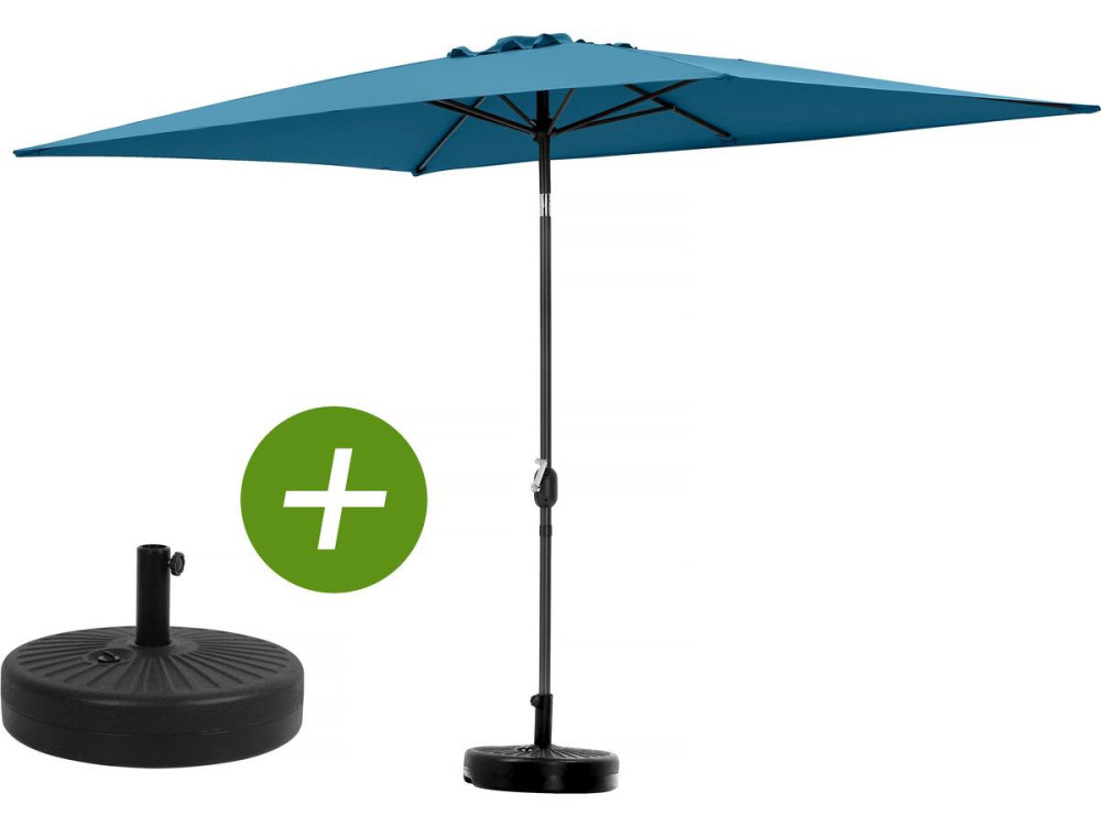 Parasol tuin tuinparasol "Sol 2" - Rechthoekig - 2 x 3 m - Blauw + inclusief parasolvoet tegel / parasoltegels