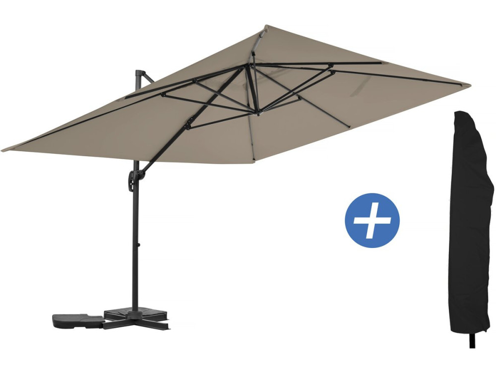 "Sky 4" Cantilever aluminium tuinparasol - 3 x 4 m - Taupe - Met beschermhoes