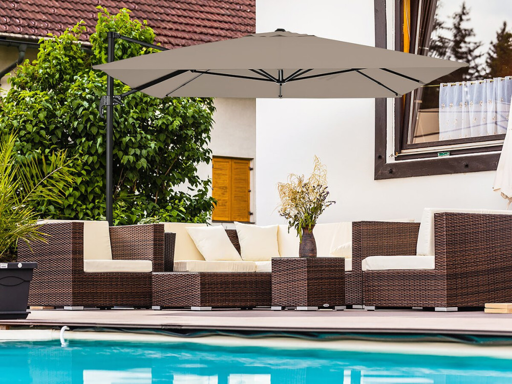 "Sky 4" Cantilever aluminium tuinparasol - 3 x 4 m - Taupe - Met beschermhoes