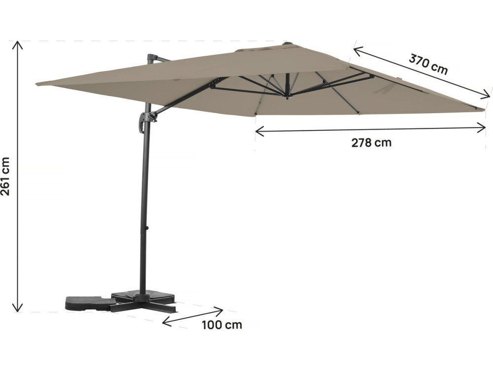 "Sky 4" Cantilever aluminium tuinparasol - 3 x 4 m - Taupe - Met beschermhoes