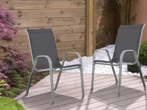 Tuinstoel "Cordoba" stoel fauteuil outdoor textileen - Phoenix - Grijs Donkergrijs - Set 2 stuks 2